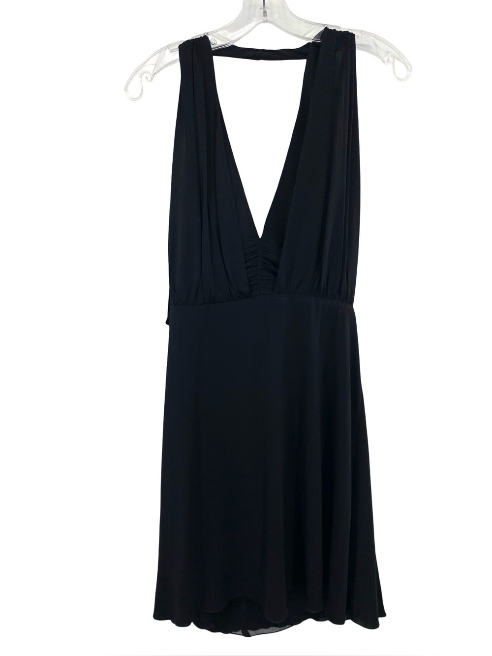 Trina Turk Black Deep Plunge Open Drape Back Halter Midi Dress